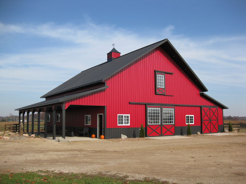red and black equestrian building